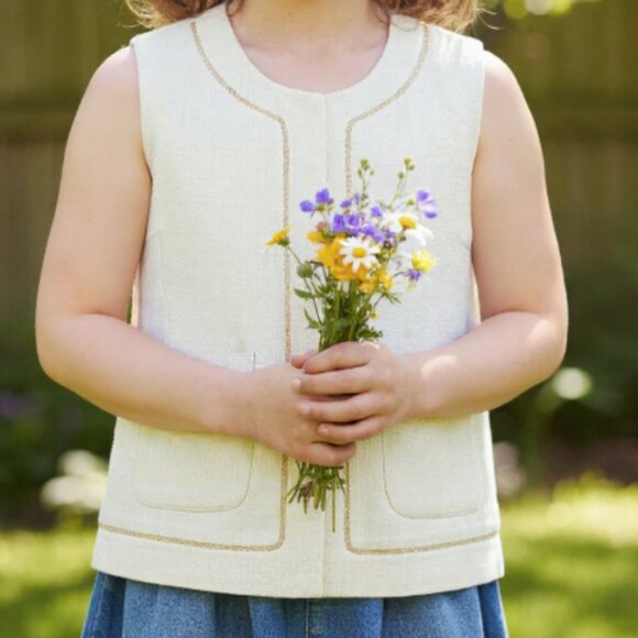 IKKS Kids Cream Boho Aztec Gold Trim Vest Size 6 - Picture 1 of 8